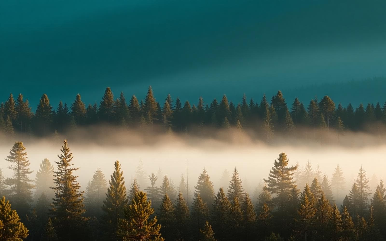 Nordic forest in morning mist
